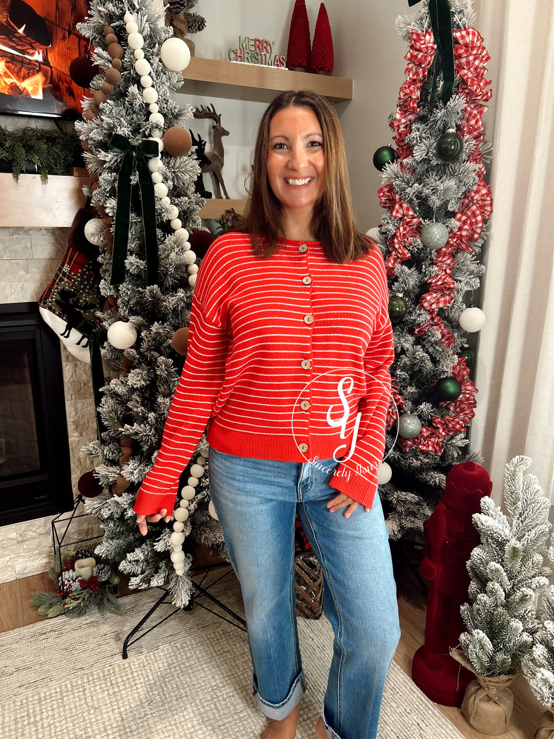 Cute Stripe Life Cardigan - Red