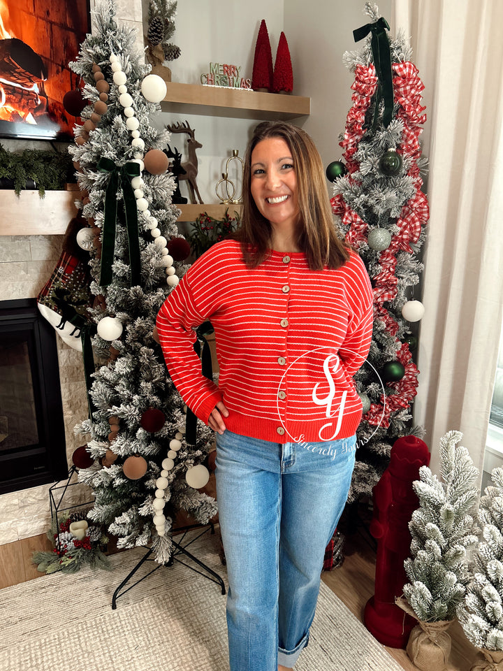 Cute Stripe Life Cardigan - Red
