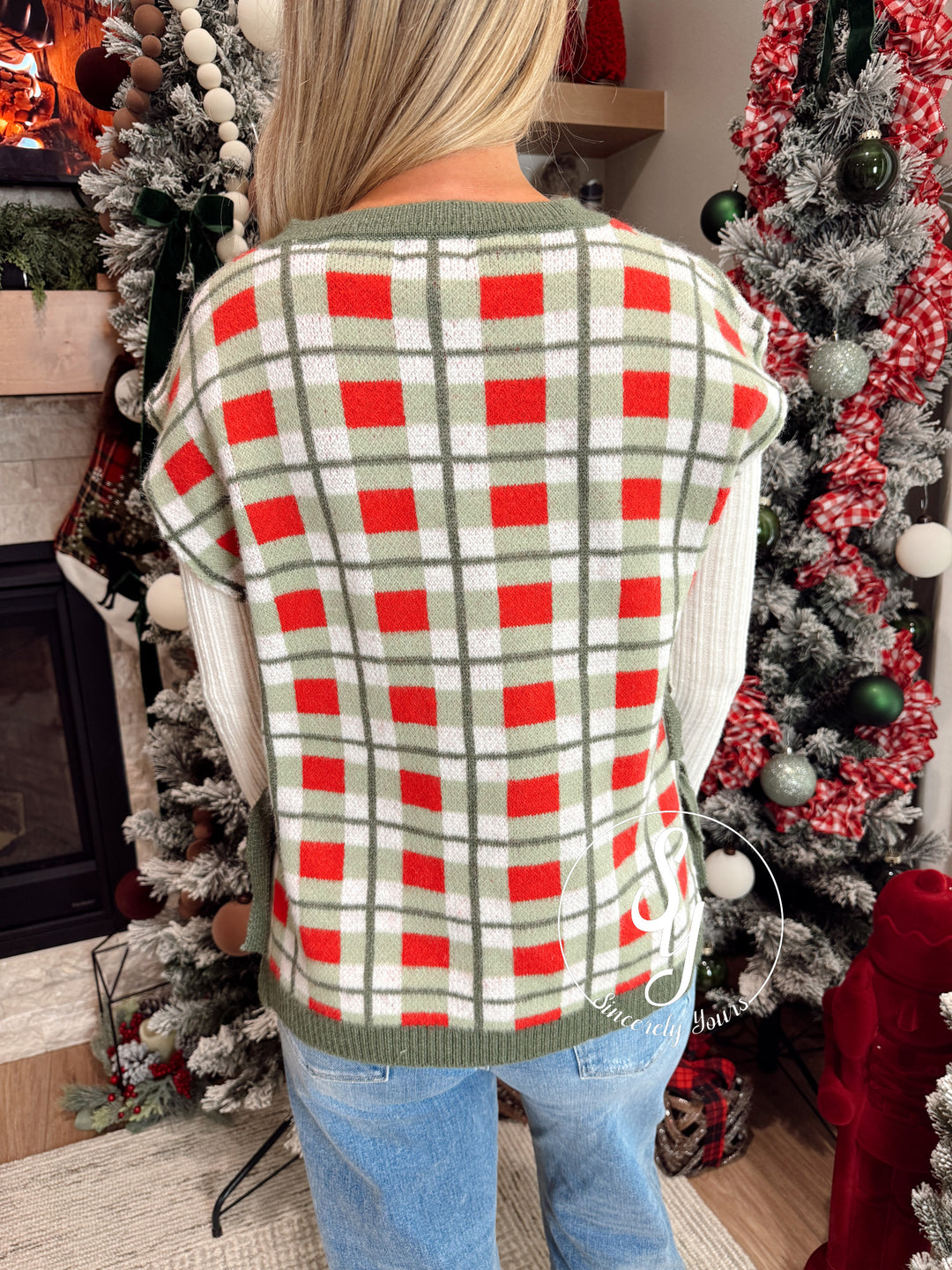 Plaid Tie Vest - Green Plaid