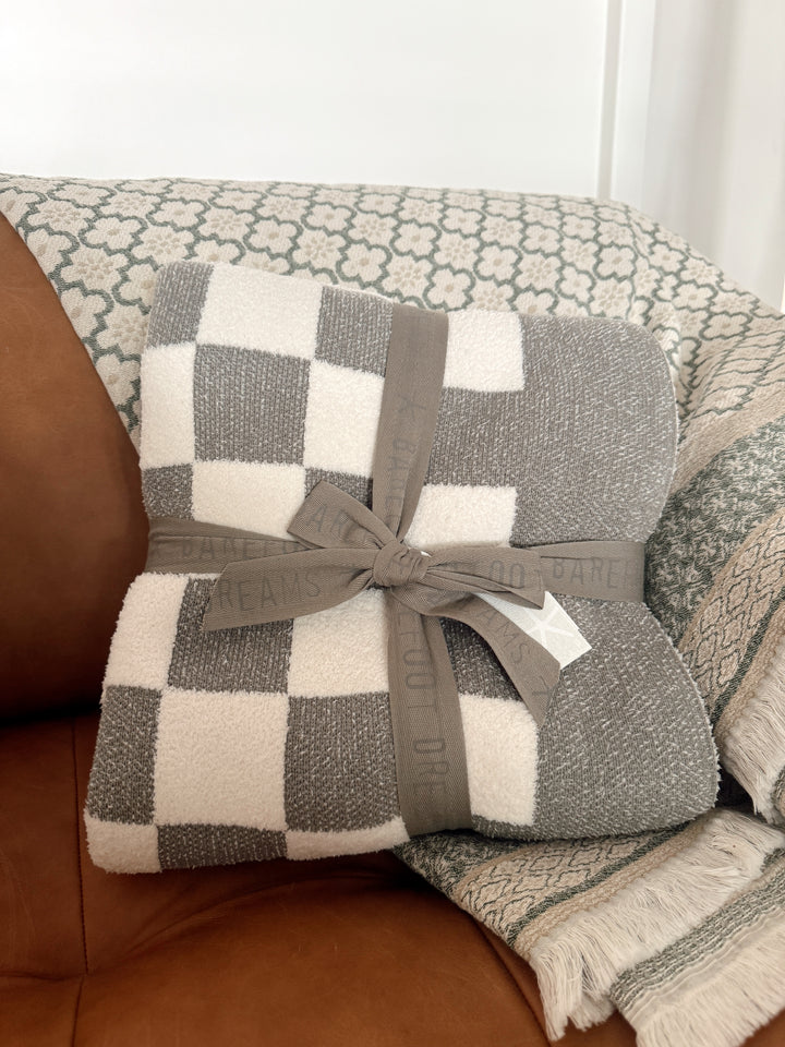 Barefoot Dreams:CozyChic® Cotton Checkered Throw- Euclpst/Crm
