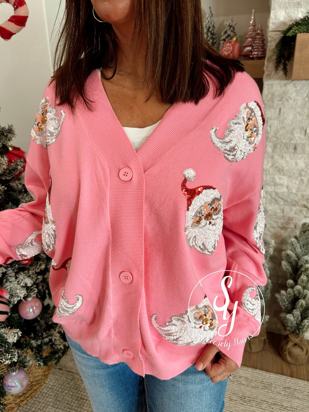 Pink Santa Cardigan - Pink