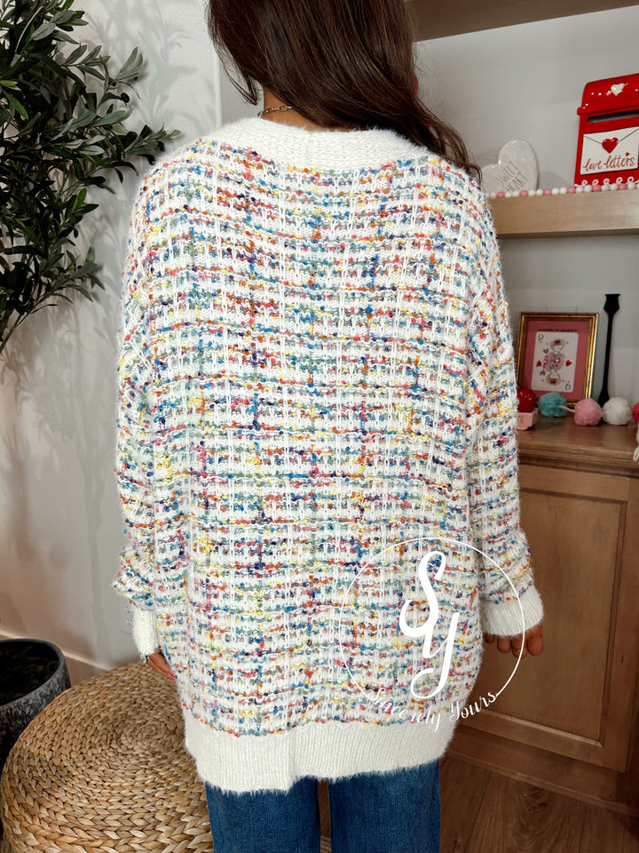 Pop Of Color Cardigan - Ivory Multi