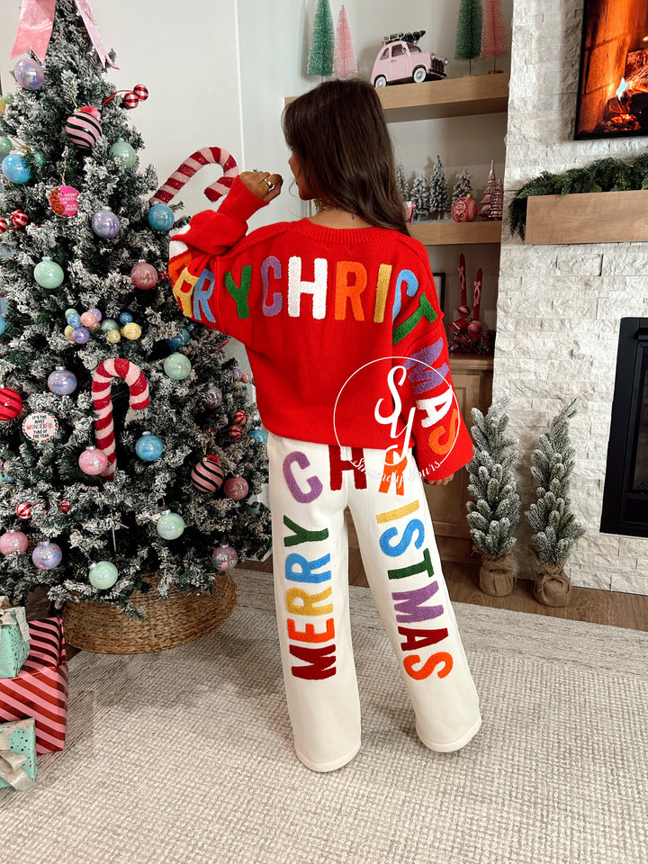 Colorful Christmas Pants - Cream