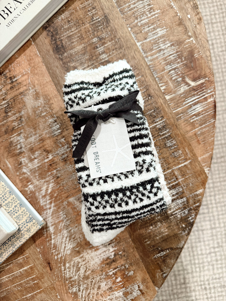 Barefoot Dreams: CozyChic Checkered Stripe Sock Set - Dark Moss-Stone Multi