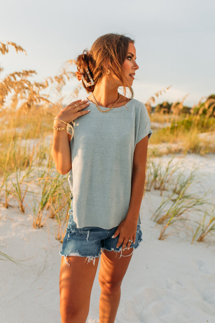 Barefoot Dreams: Cozychic Ultra Lite® Cap Sleeve Tee - Blue Water