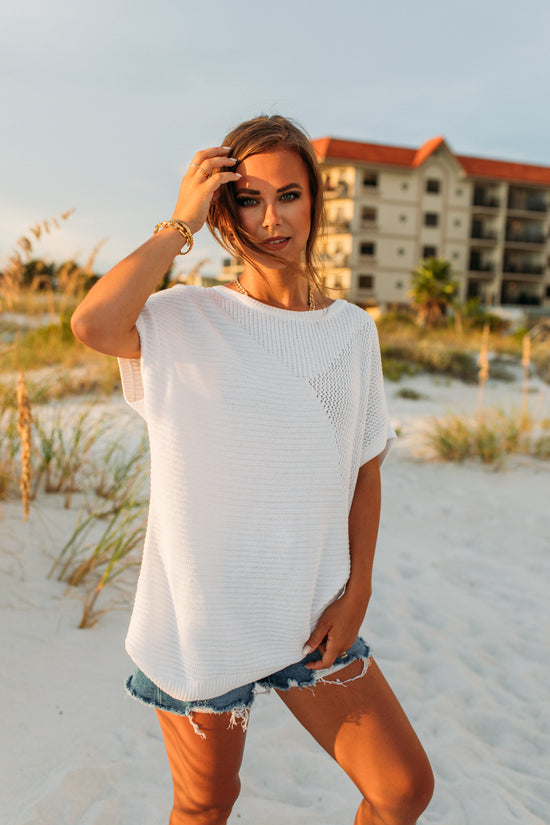 Barefoot Dreams: CozyChic Ultra Lite® Mixed Stitch Dolman Pullover - Sea Salt
