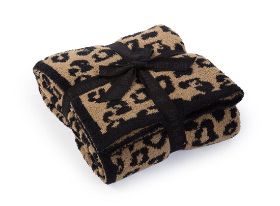 Barefoot Dreams: cozychic in the wild adult throw - camel/black