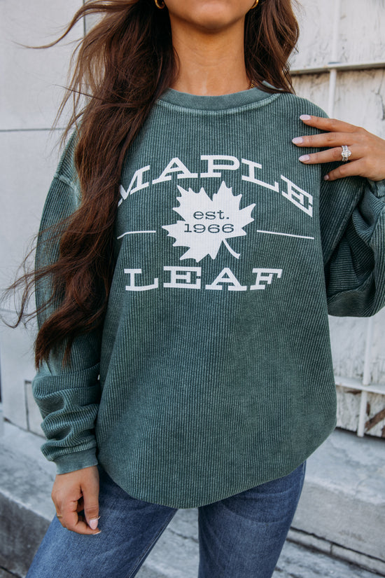Maple Leaf Corded Sweatshirt -Green