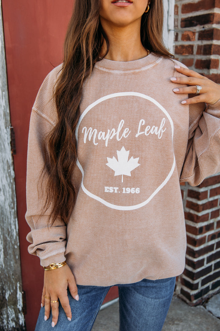 Maple Leaf Corded Sweatshirt -Tan