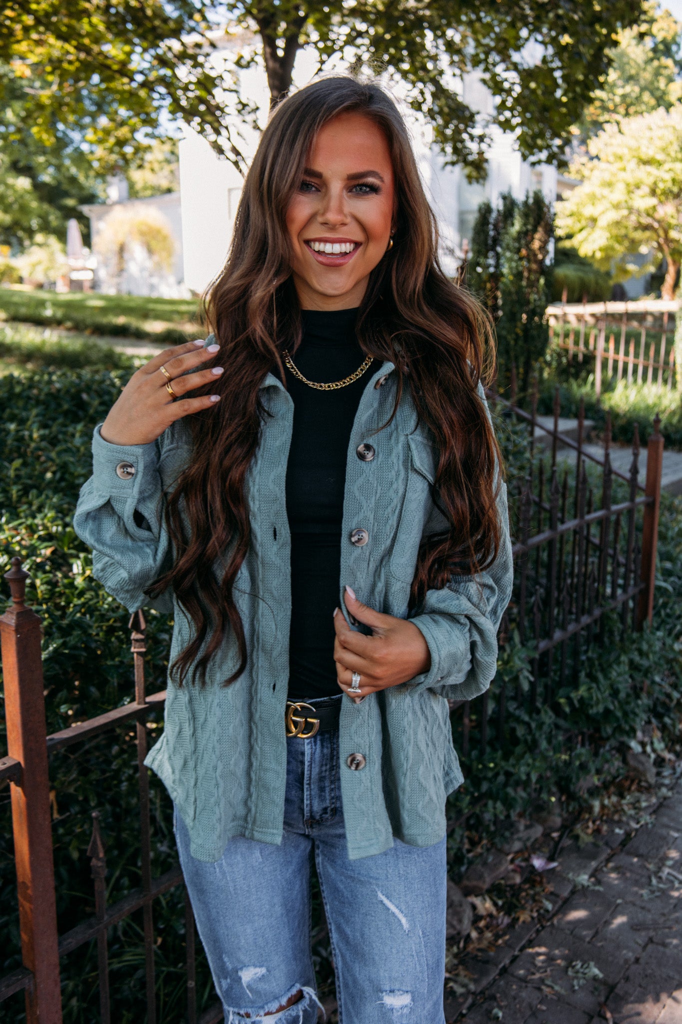 Small Town Girl Shacket - Sage