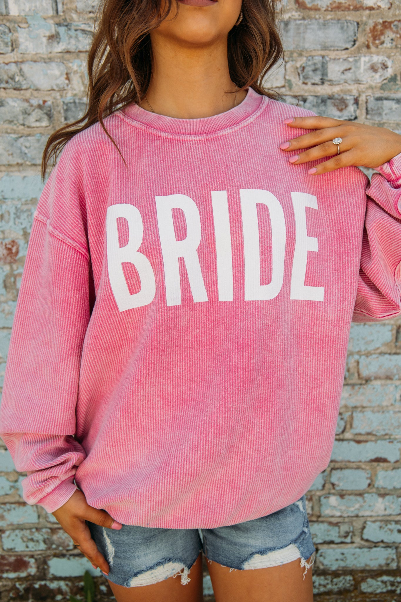 Calling all brides!! This corded sweatshirt is for you! This pink color is so fun and can pair well with denim, shorts, or leggings! This is the perfect gift for someone you know who is getting married...or if it's you, then treat yourself girl! 
