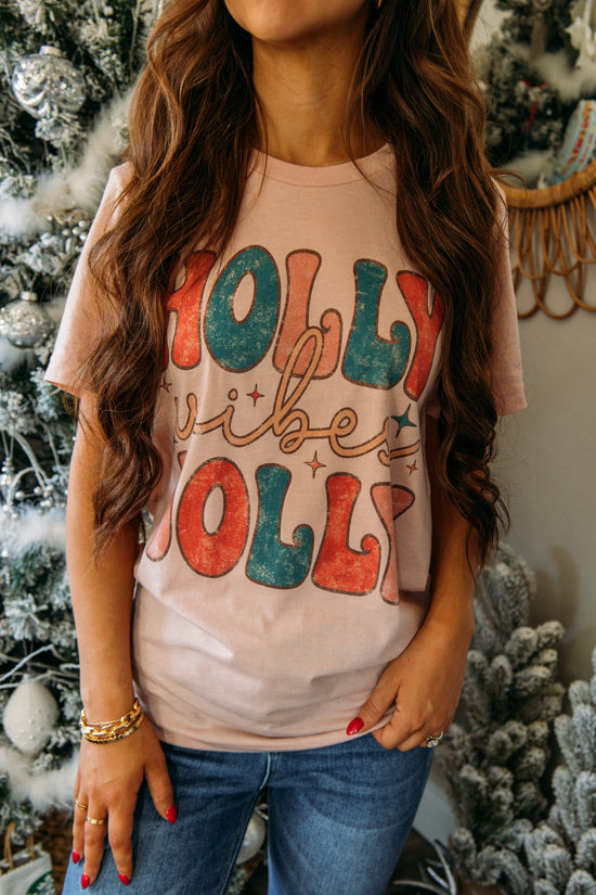 Holly Jolly Vibes Graphic Tee - Peach