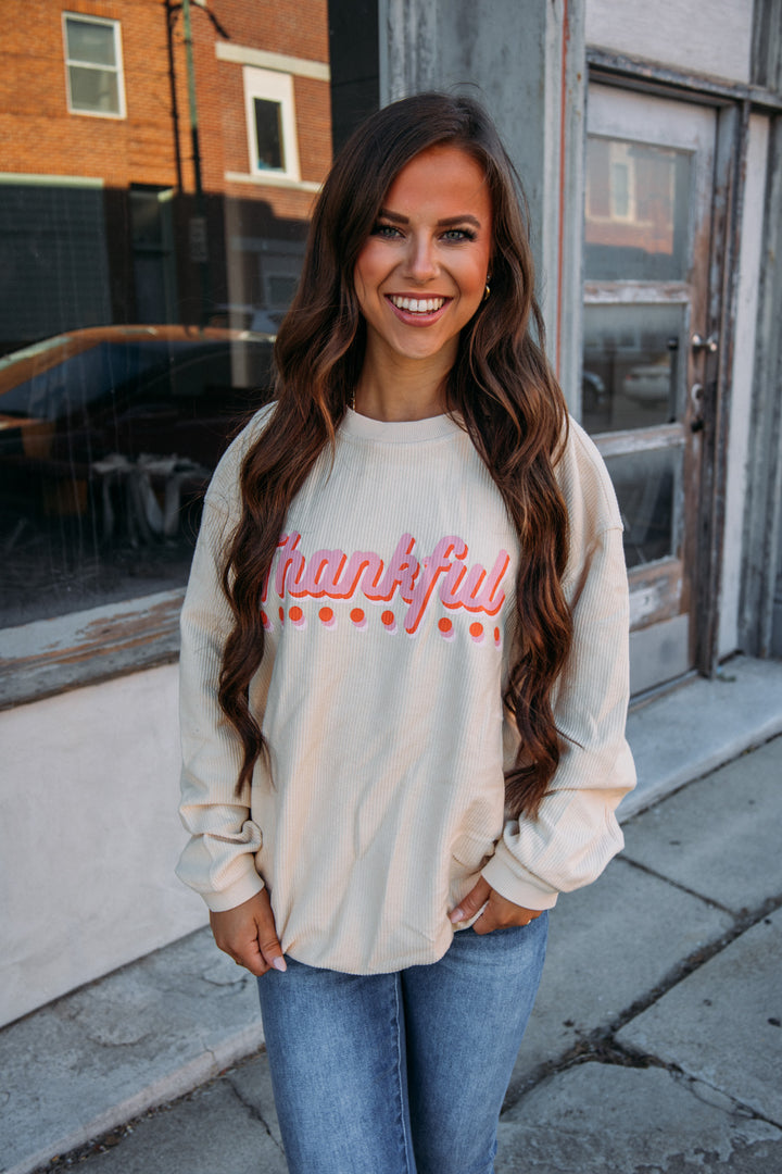 Thankful Corded Sweatshirt -Natural