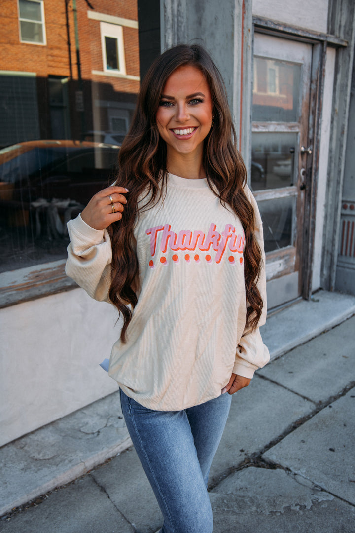 Thankful Corded Sweatshirt -Natural