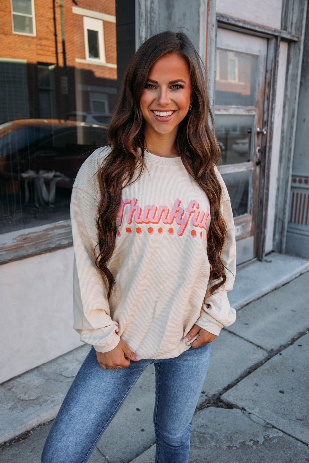 Thankful Corded Sweatshirt -Natural