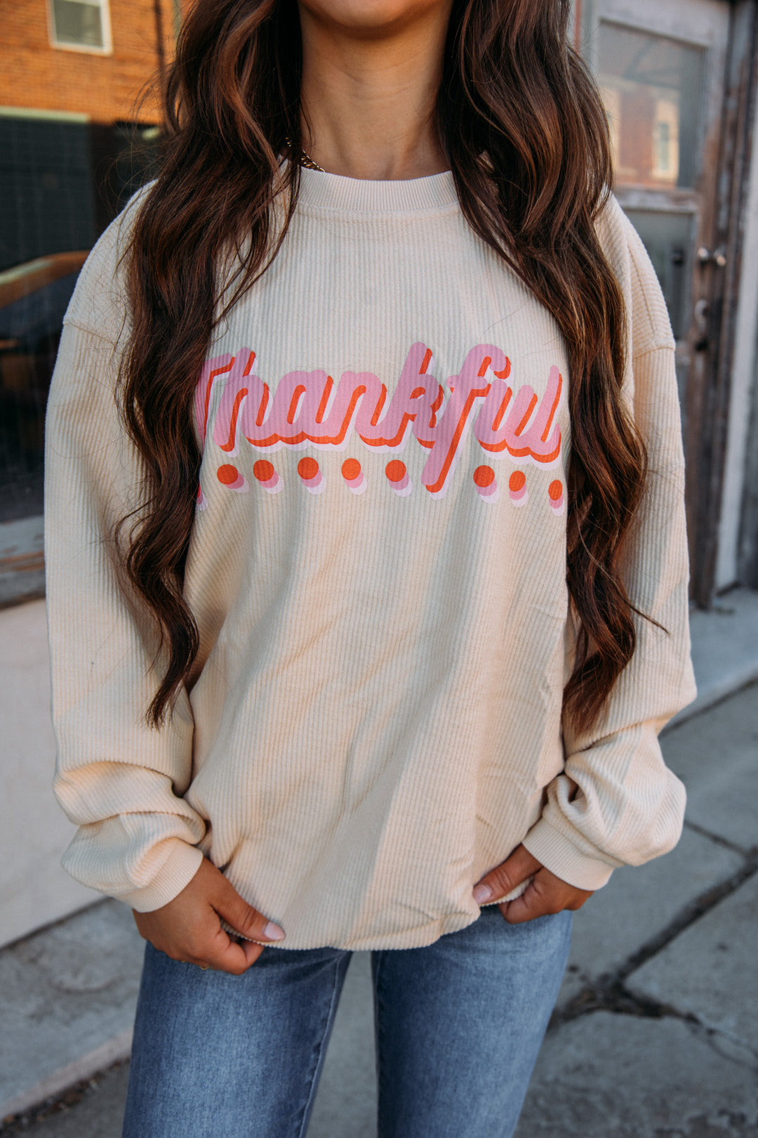 Thankful Corded Sweatshirt -Natural