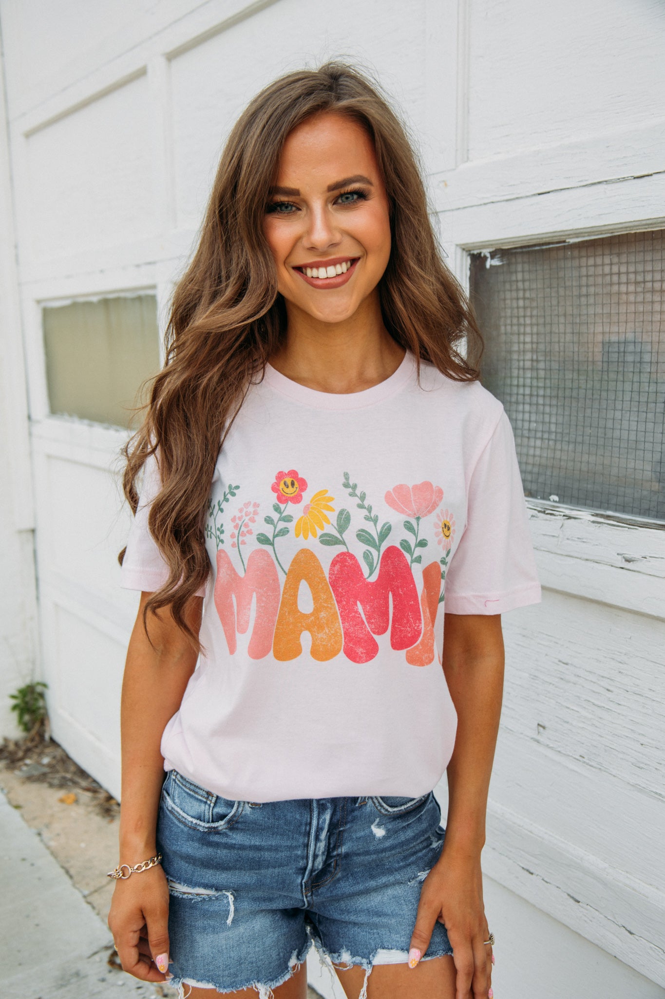 Mama Flower Graphic Tee -Light Pink
