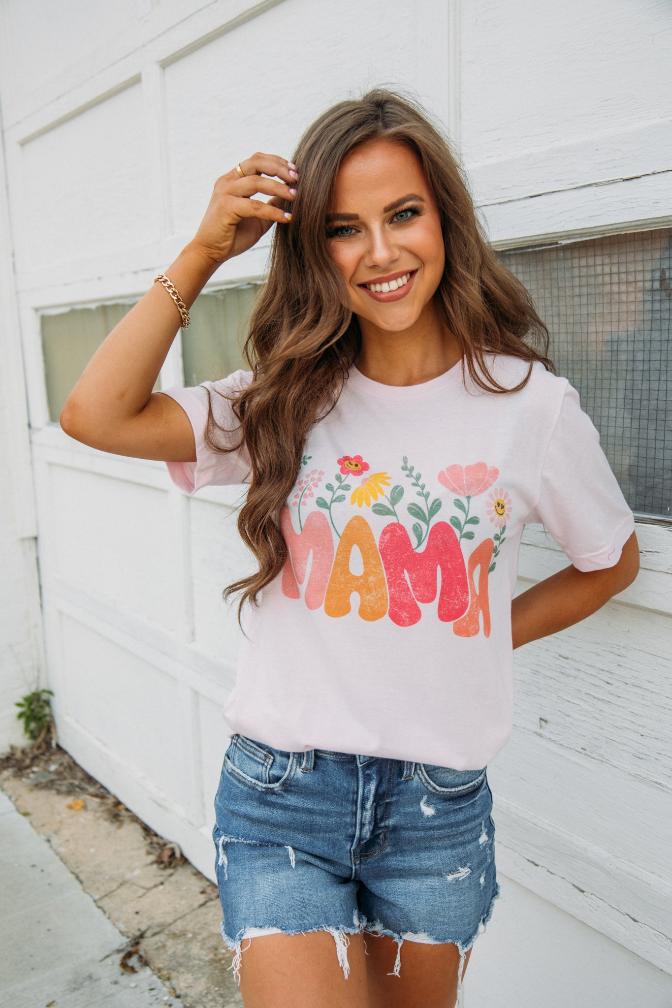Mama Flower Graphic Tee -Light Pink