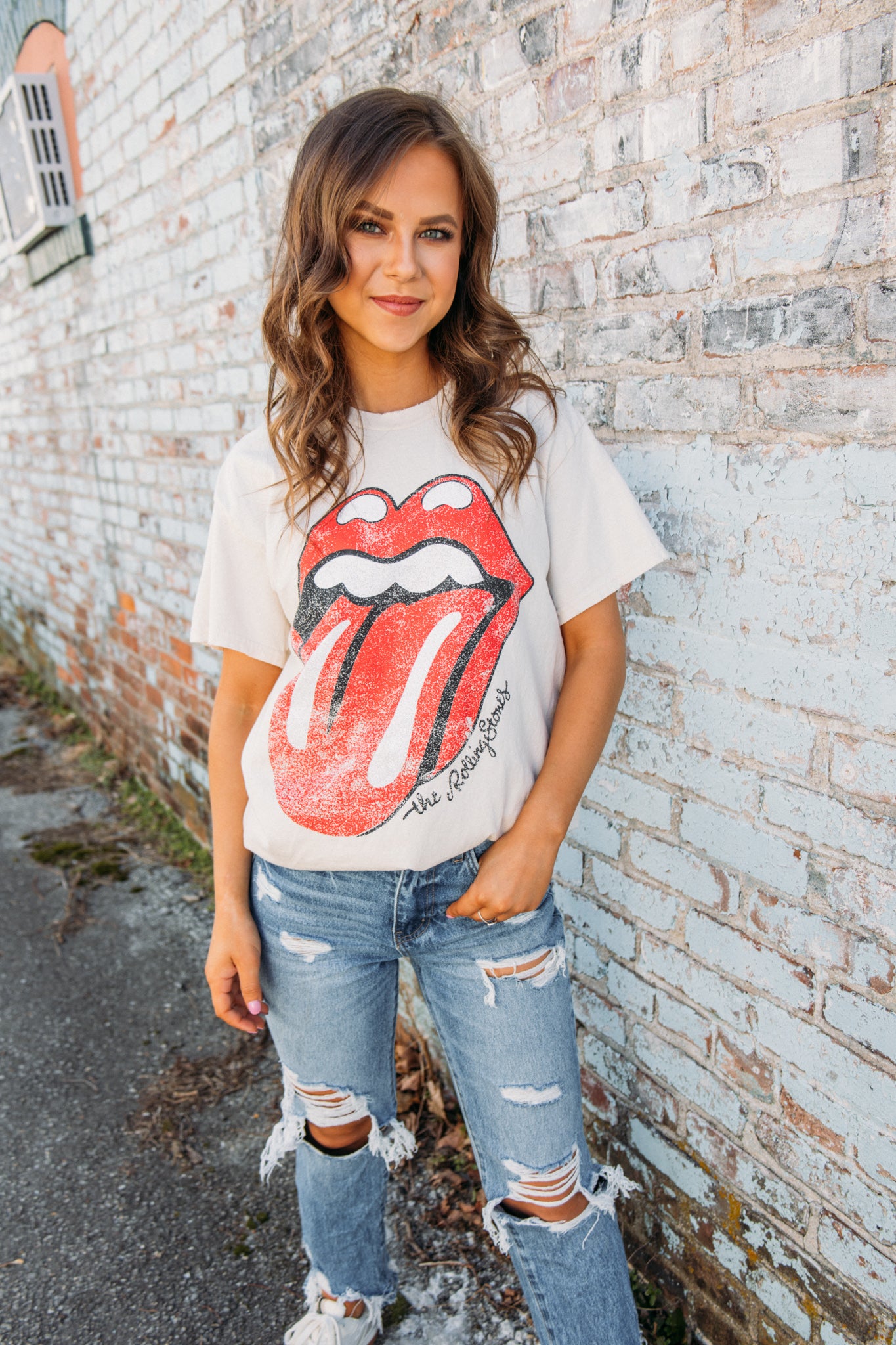 Livy Lu The Rolling Stones Start Me Up Thrifted T-Shirt Off White Off White / XLarge