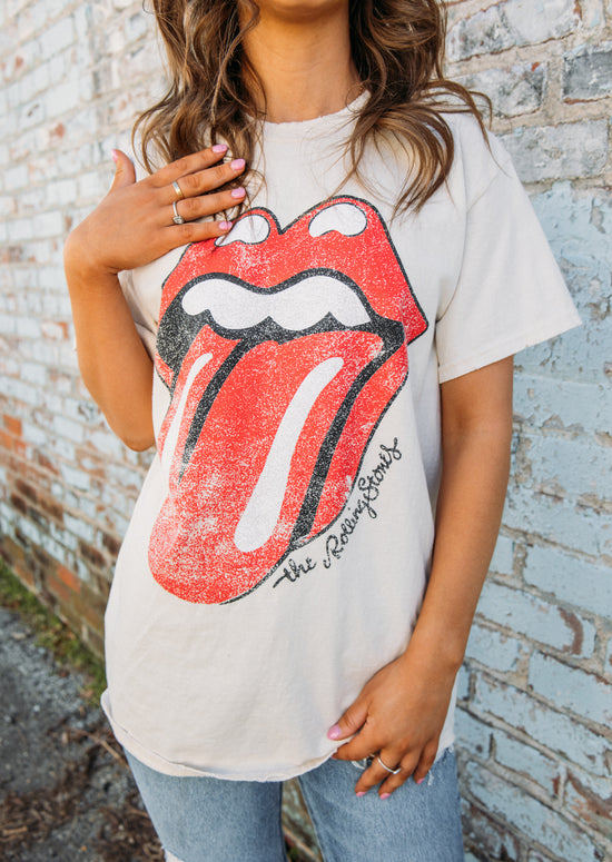 Rolling Stones Lick Off White Thrifted Distressed Tee