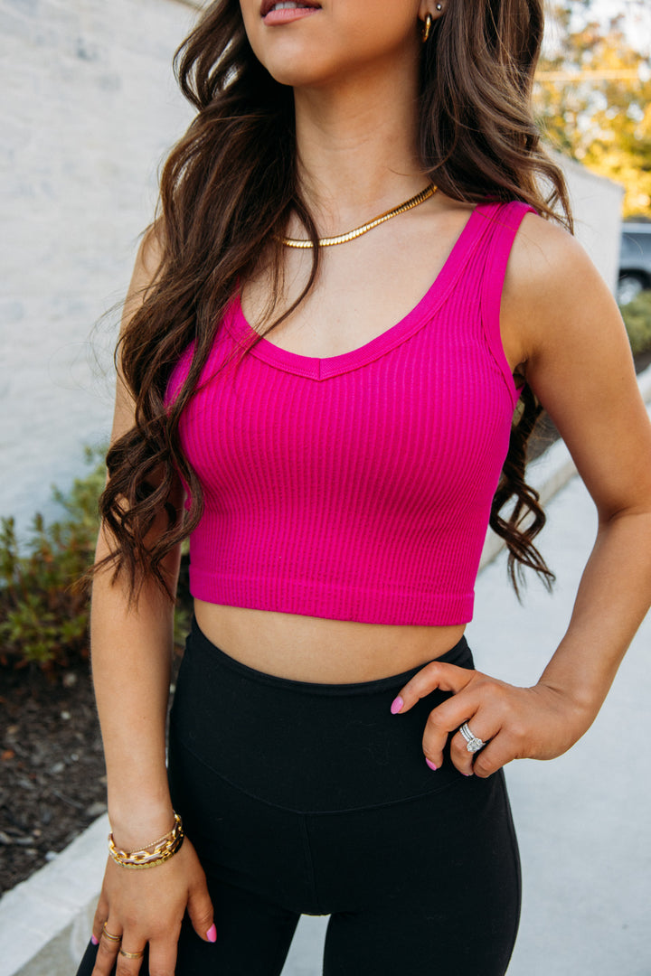 Morning Workout Cropped Tank - Berry