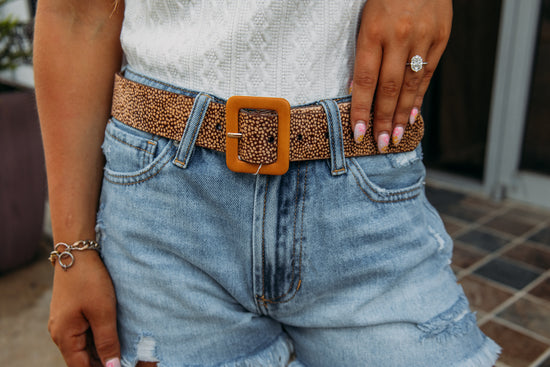 Spotted Giraffe Print Calf Hair Belt with PU Leather Buckle