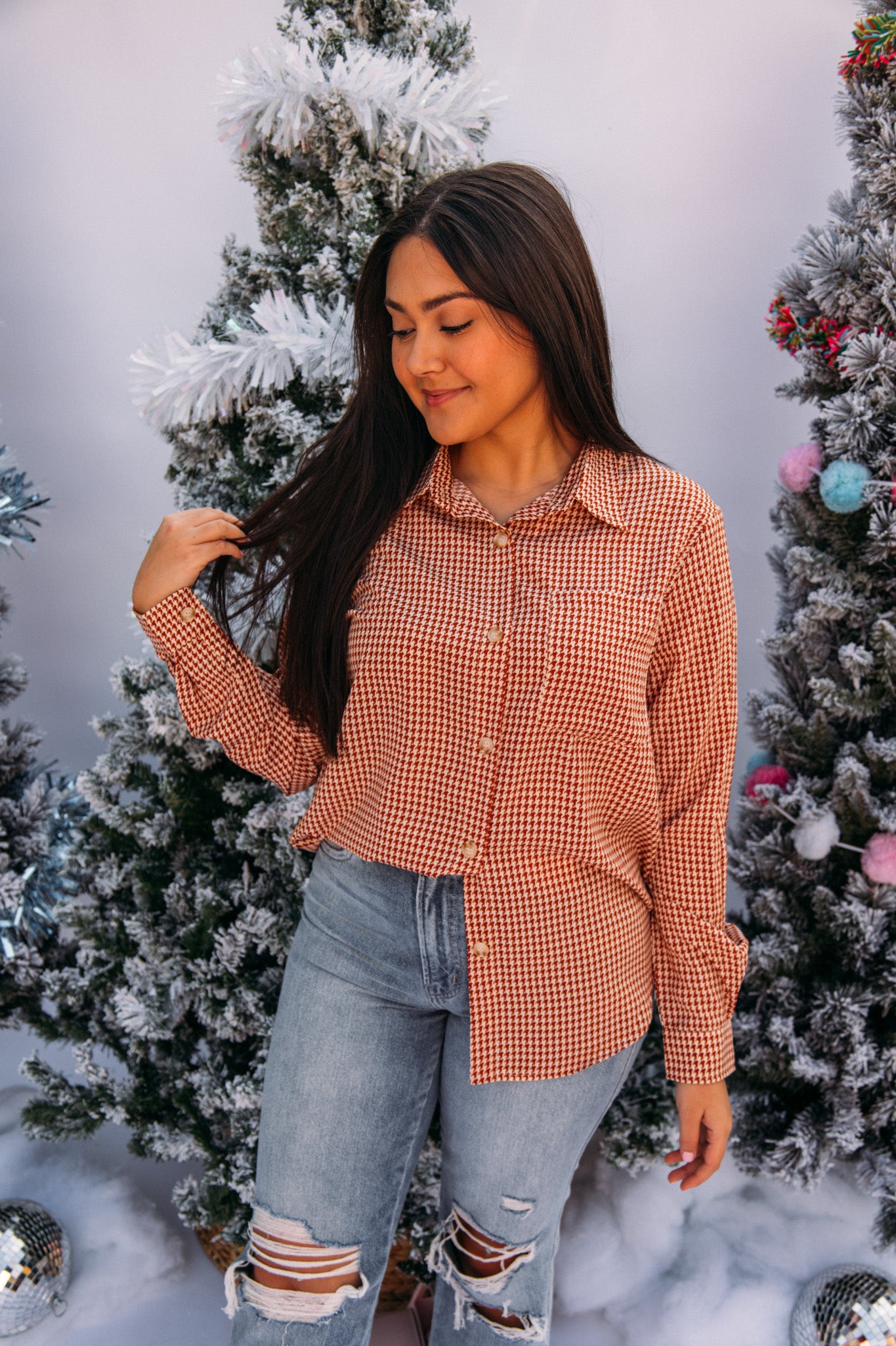 Wait List Button Up- Rust