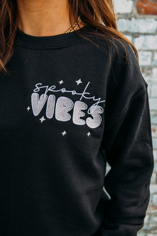 Spooky Vibes Embroidered Crewneck- Black