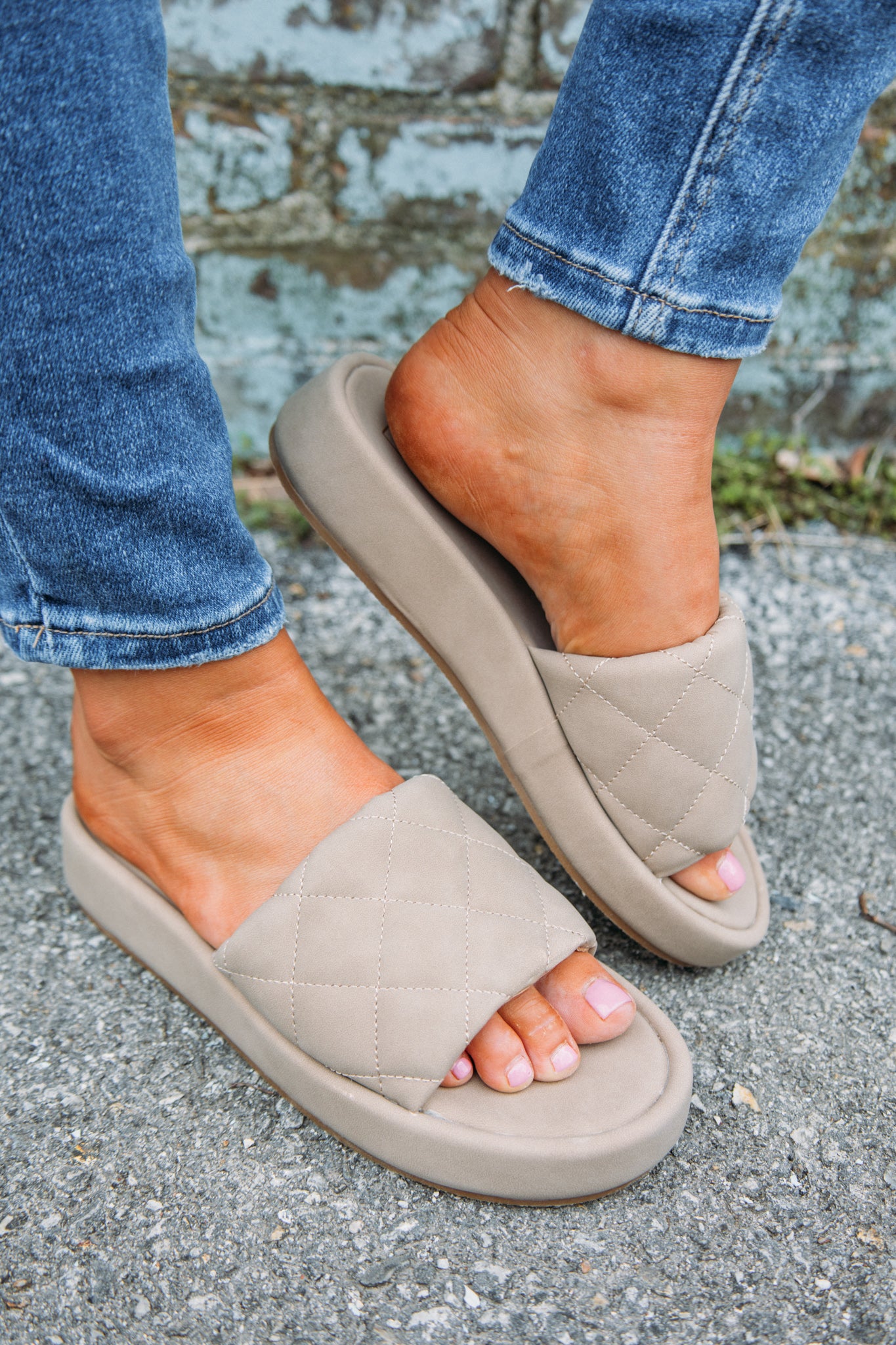 taupe quilted sandal