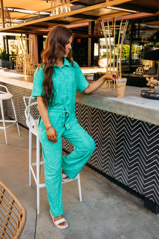 Surf Terry Cloth Button Up -Kelly Green