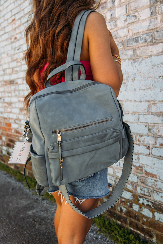 Amelia Suede Backpack-Grey Blue – Sincerely Yours