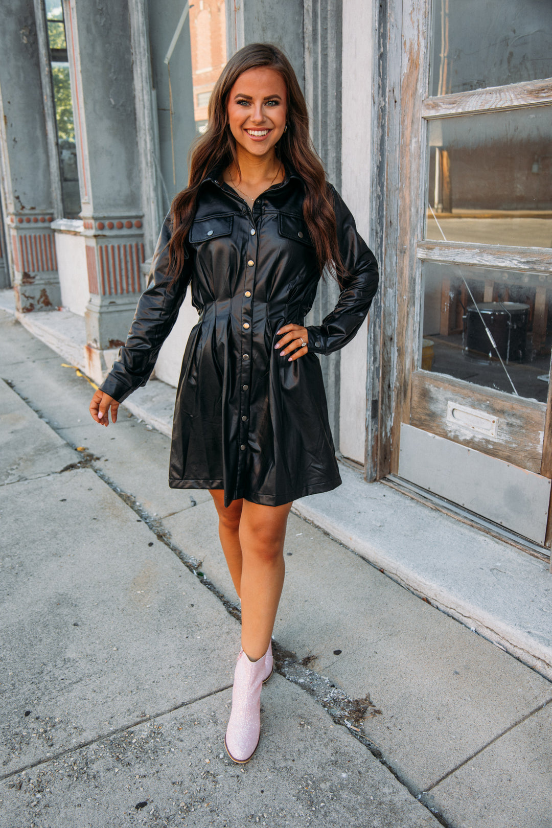 She Went There Pleather Dress -Black