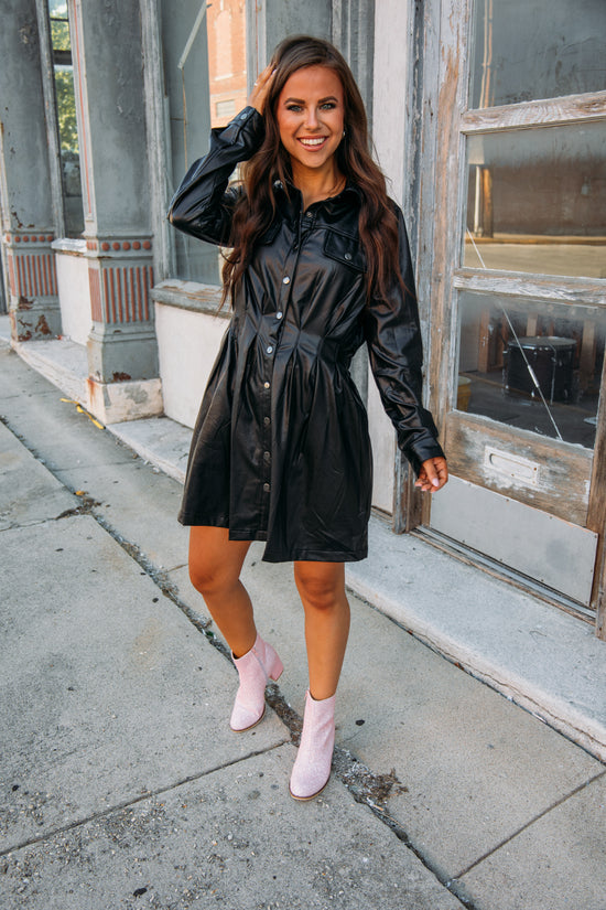 She Went There Pleather Dress -Black