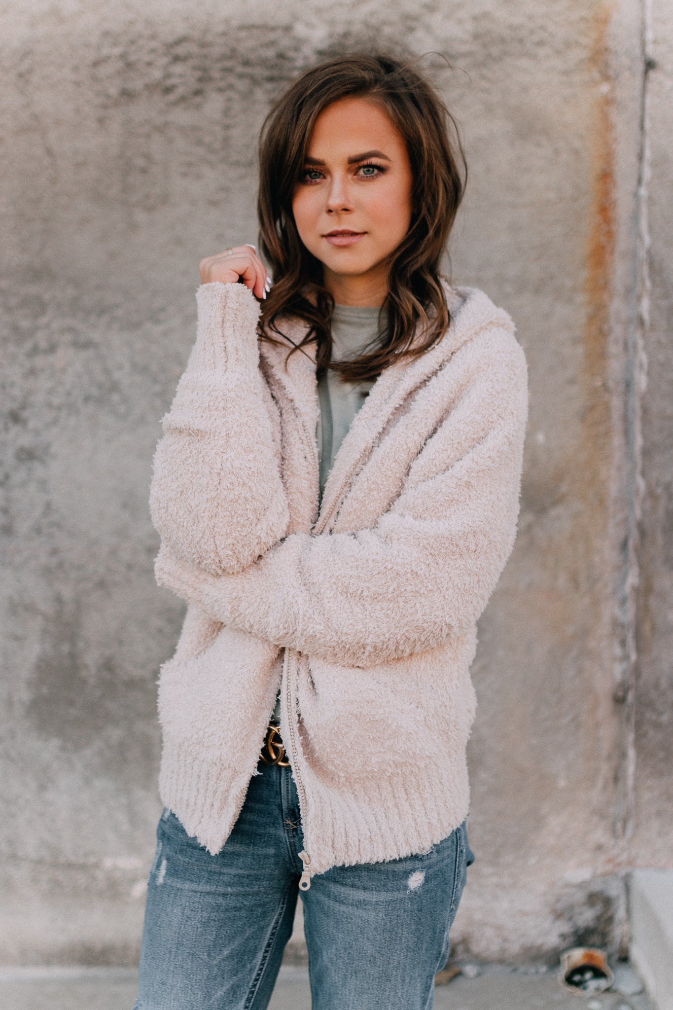 Barefoot Dreams: CozyChic® Women's Relaxed Zip-up Hoodie -Stone