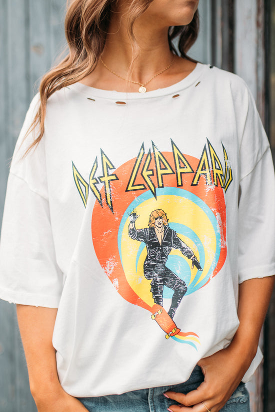 Def Leppard Distressed Band Tee -White