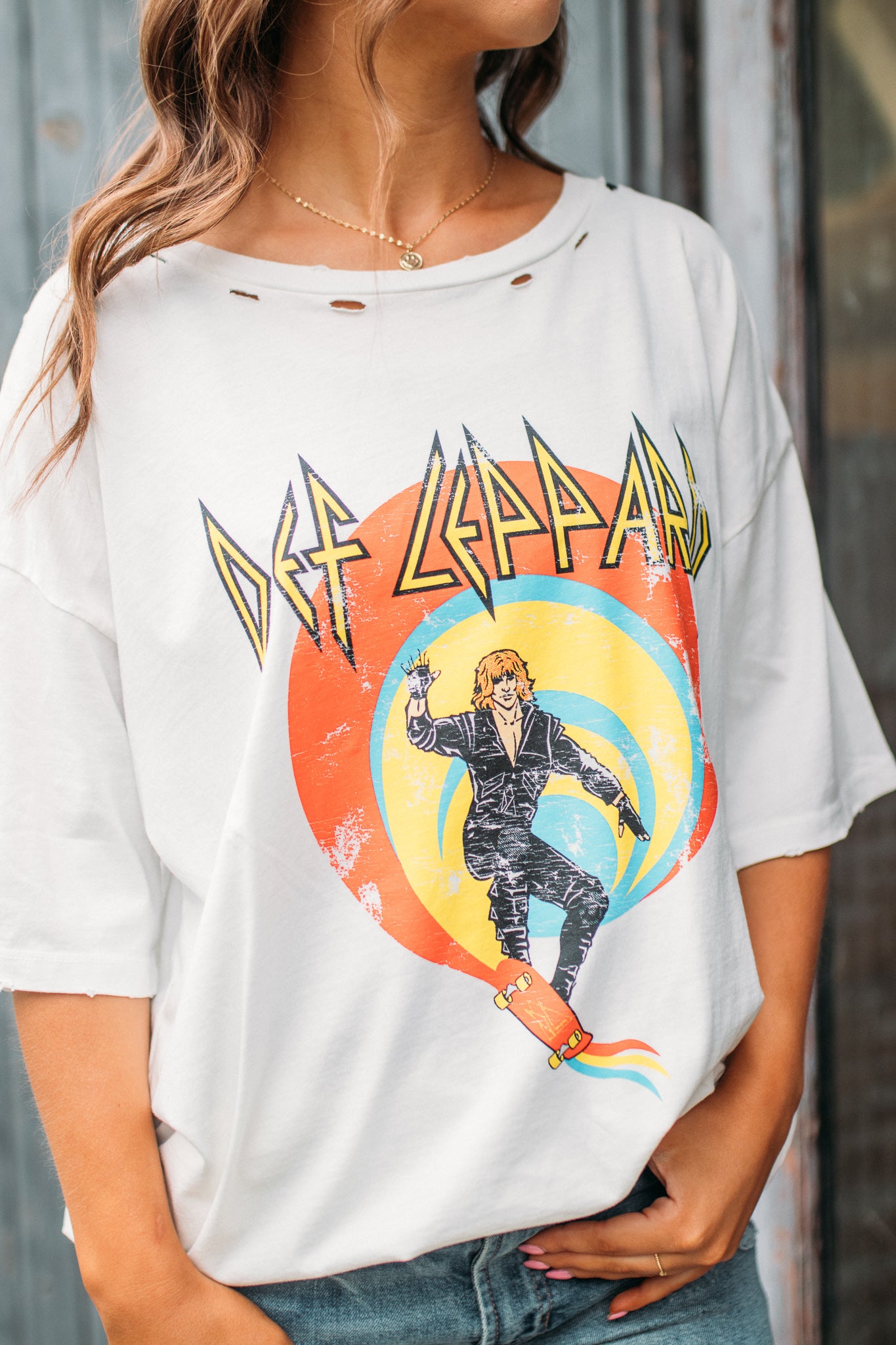 Def Leppard Distressed Band Tee -White