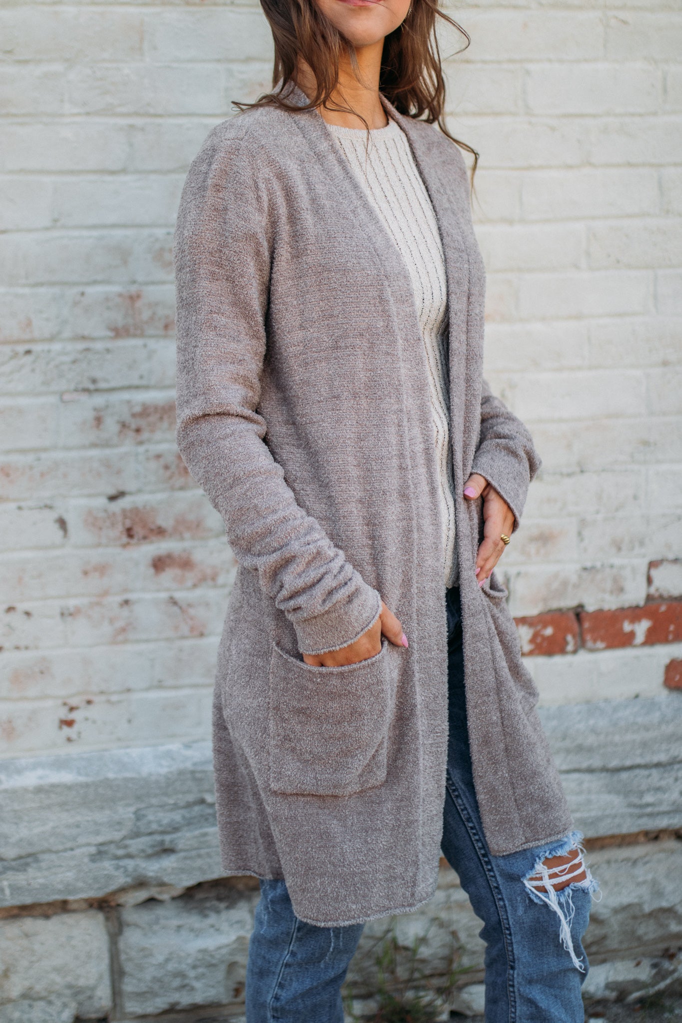 Barefoot Dreams: CozyChic Lite® Santa Monica Cardi - Driftwood/Taupe