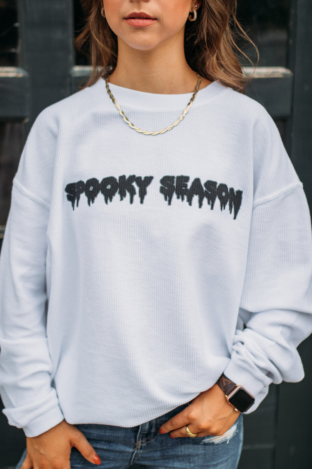 Spooky Season Corded Sweatshirt -White