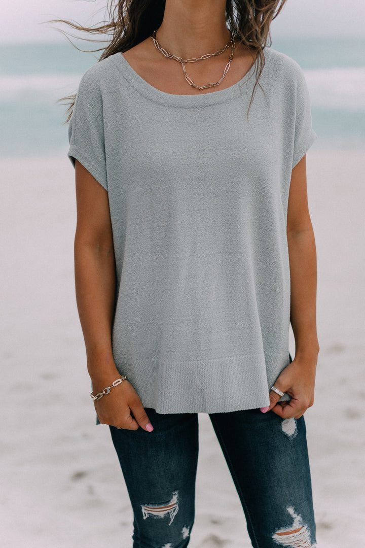 Barefoot Dreams: Cozychic Ultra Lite® Cap Sleeve Tee - Blue Water