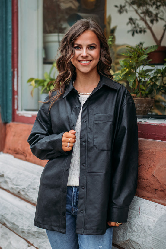 Katie Oversized Pleather Jacket -Black