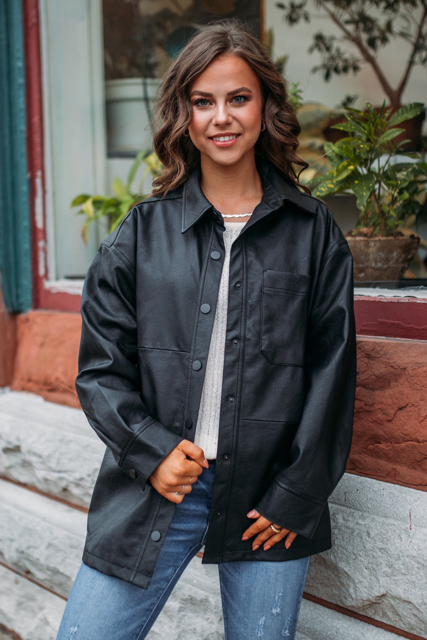 Katie Oversized Pleather Jacket -Black
