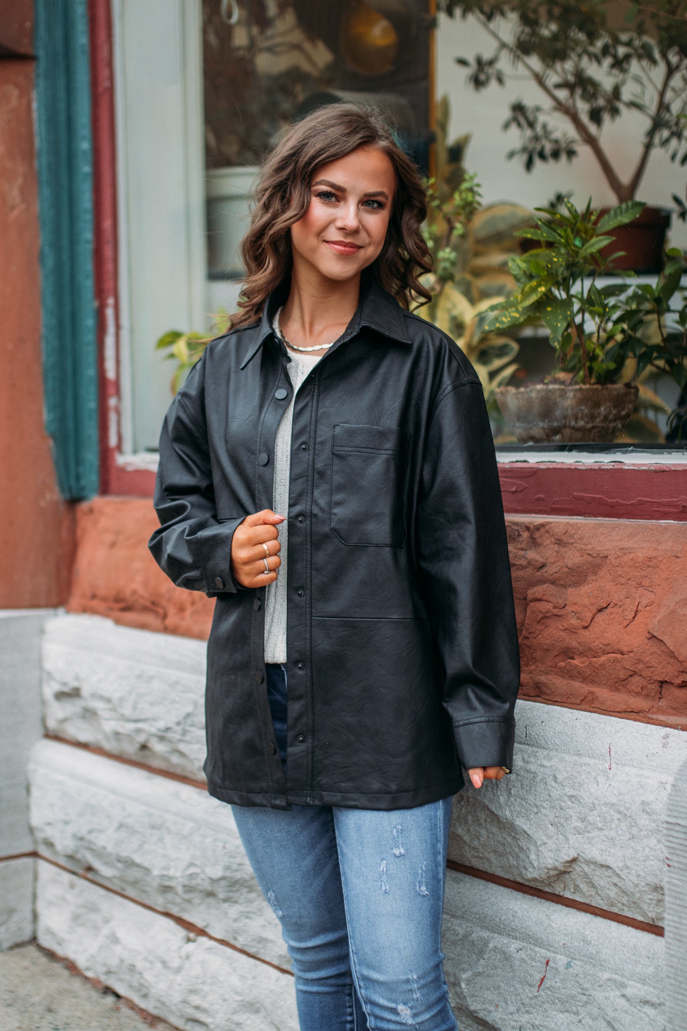 Katie Oversized Pleather Jacket -Black