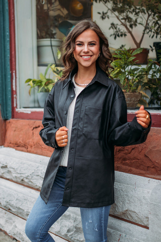 Katie Oversized Pleather Jacket -Black