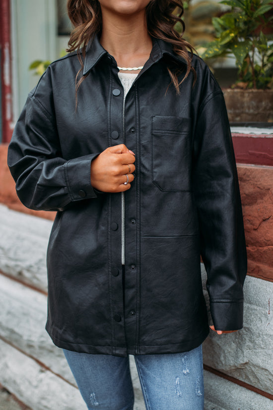 Katie Oversized Pleather Jacket -Black