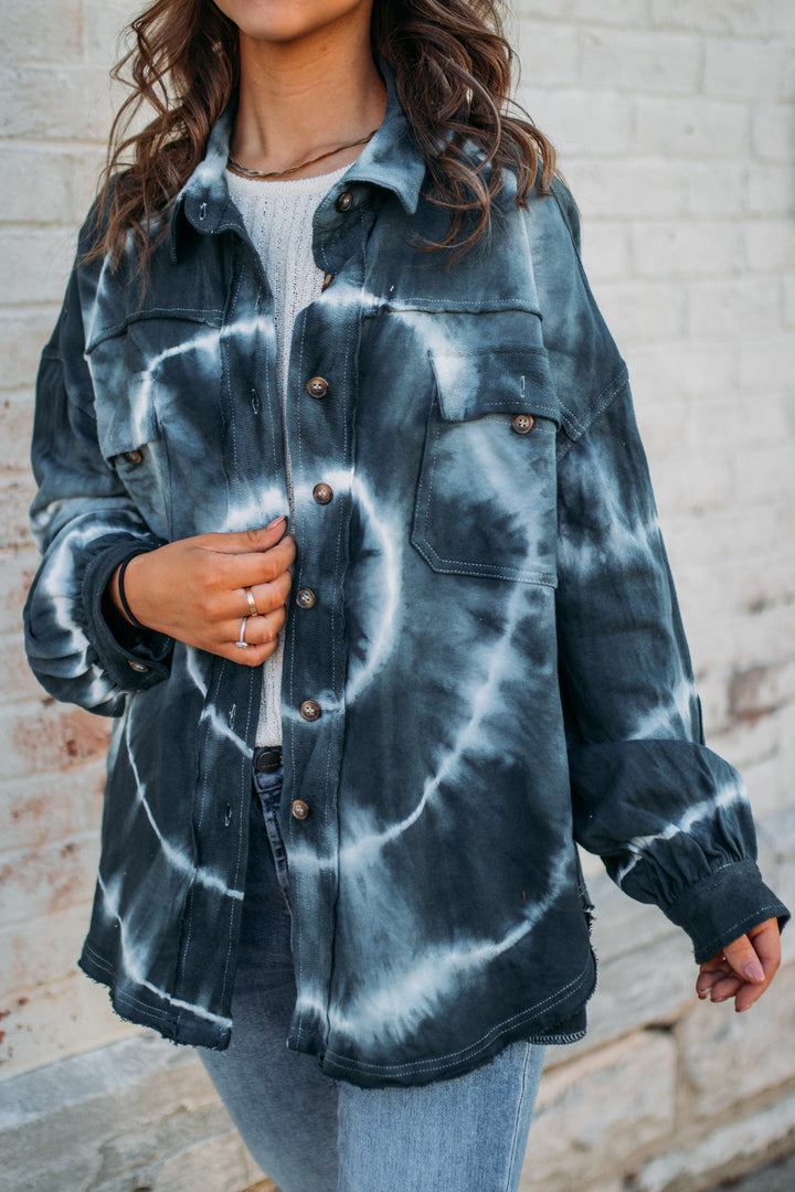 The tie dye jacket that everyone is talking about! This lightweight jacket is perfect to pair over your favorite graphic tee!  Each jacket will slightly vary with design Liz is 5'3 wearing a small 100% Cotton