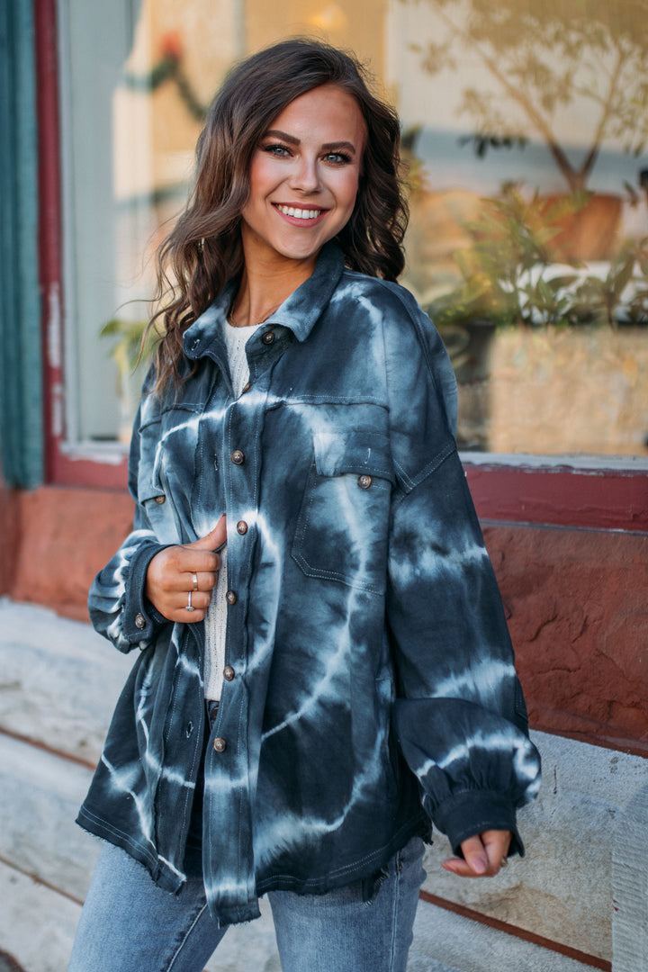 The tie dye jacket that everyone is talking about! This lightweight jacket is perfect to pair over your favorite graphic tee!  Each jacket will slightly vary with design Liz is 5'3 wearing a small 100% Cotton