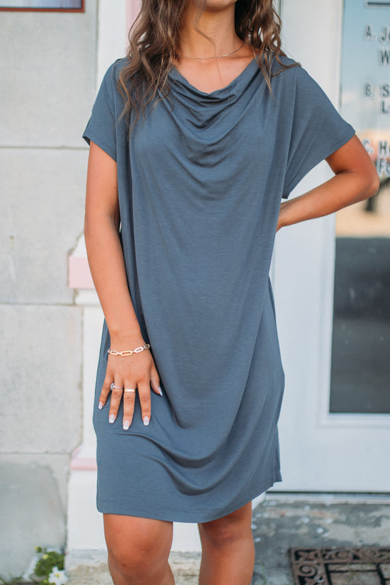 Load image into Gallery viewer, Barefoot Dreams: Luxe Milk Jersey® Cowl Neck Nightshirt -Graphite
