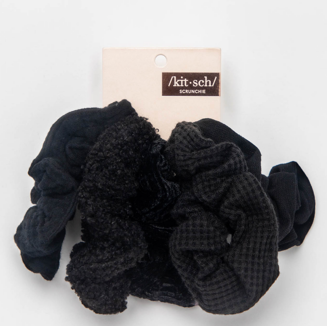 Kitsch - Assorted Textured Scrunchies 5pc - Black