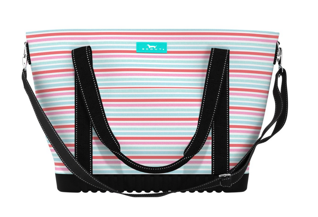 A large, soft cooler you can sling over your shoulder like a tote bag? Sign up here! The molded bottom stands up to any surface and it comes with a long, detachable strap for carrying versatility. Not just reserved for snacks and drinks either.
