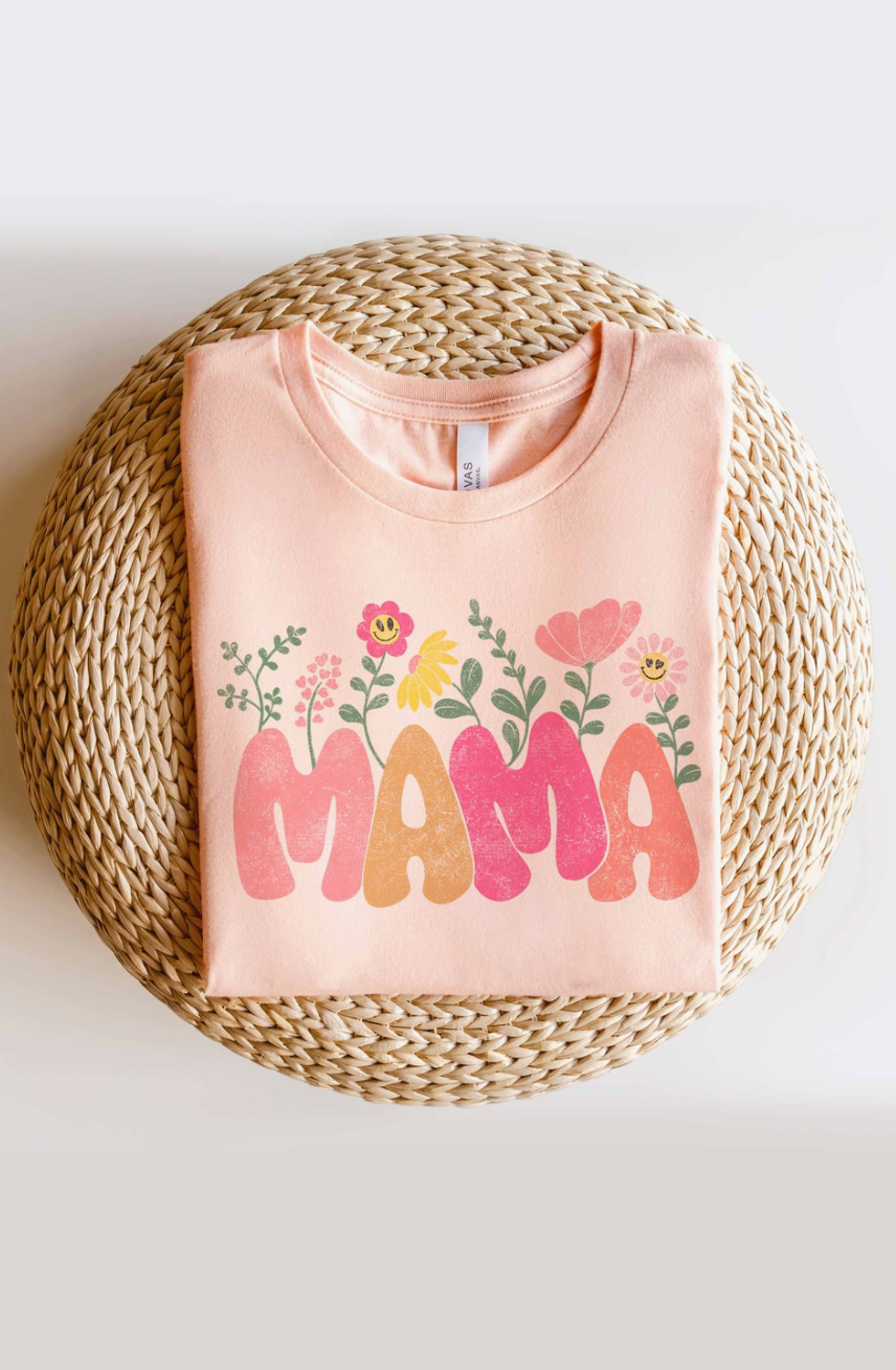 Mama Flower Graphic Tee -Light Pink